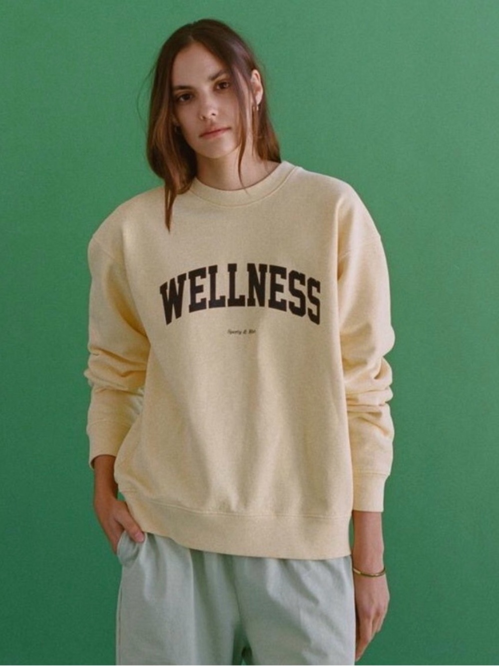 Sporty & Rich Wellness Pullover Sweatshirt Crew Neck Cream Women's Size Small